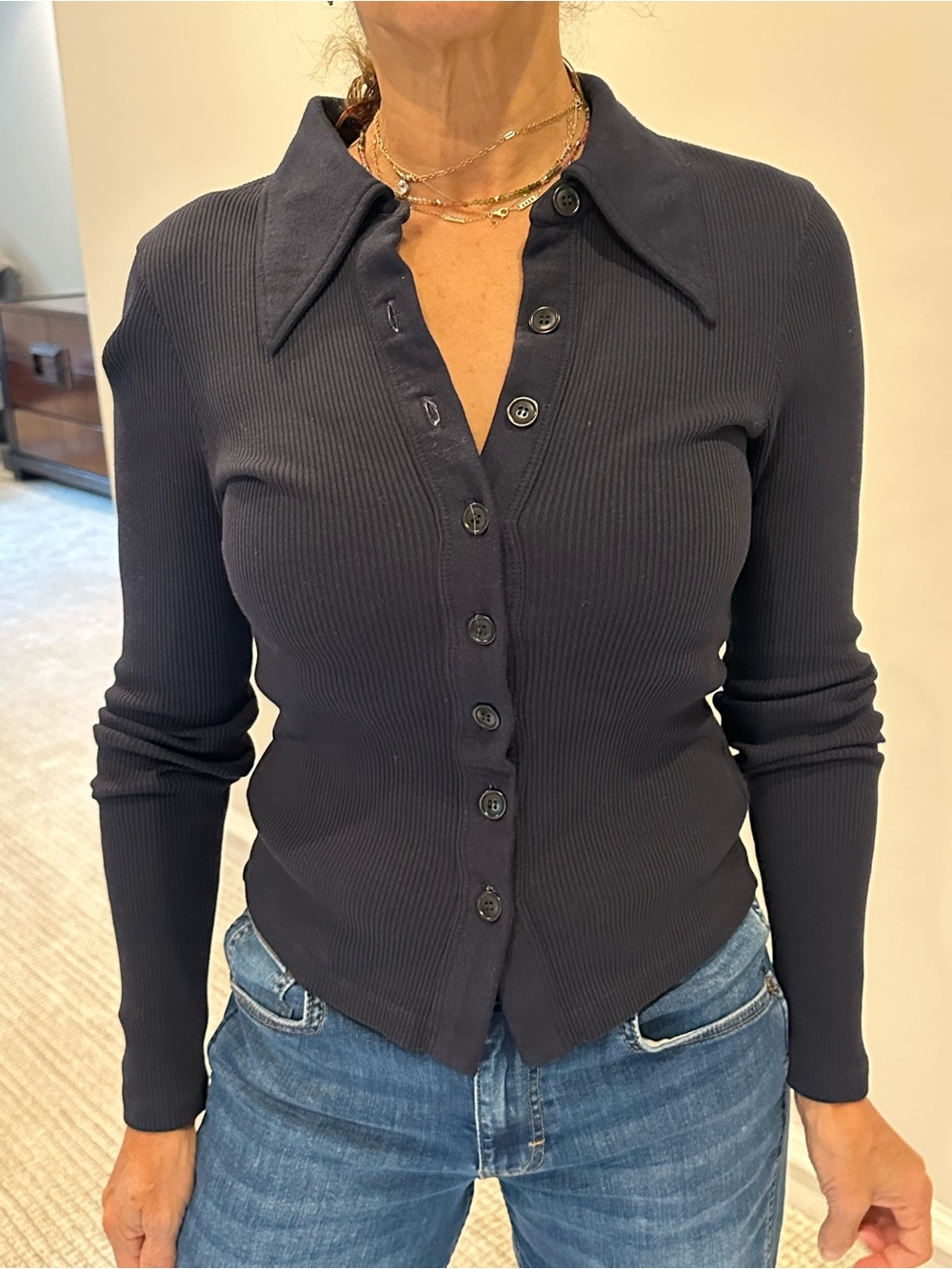 CITIZENS of HUMANITY navy Classic Ribbed Button-Up Top -